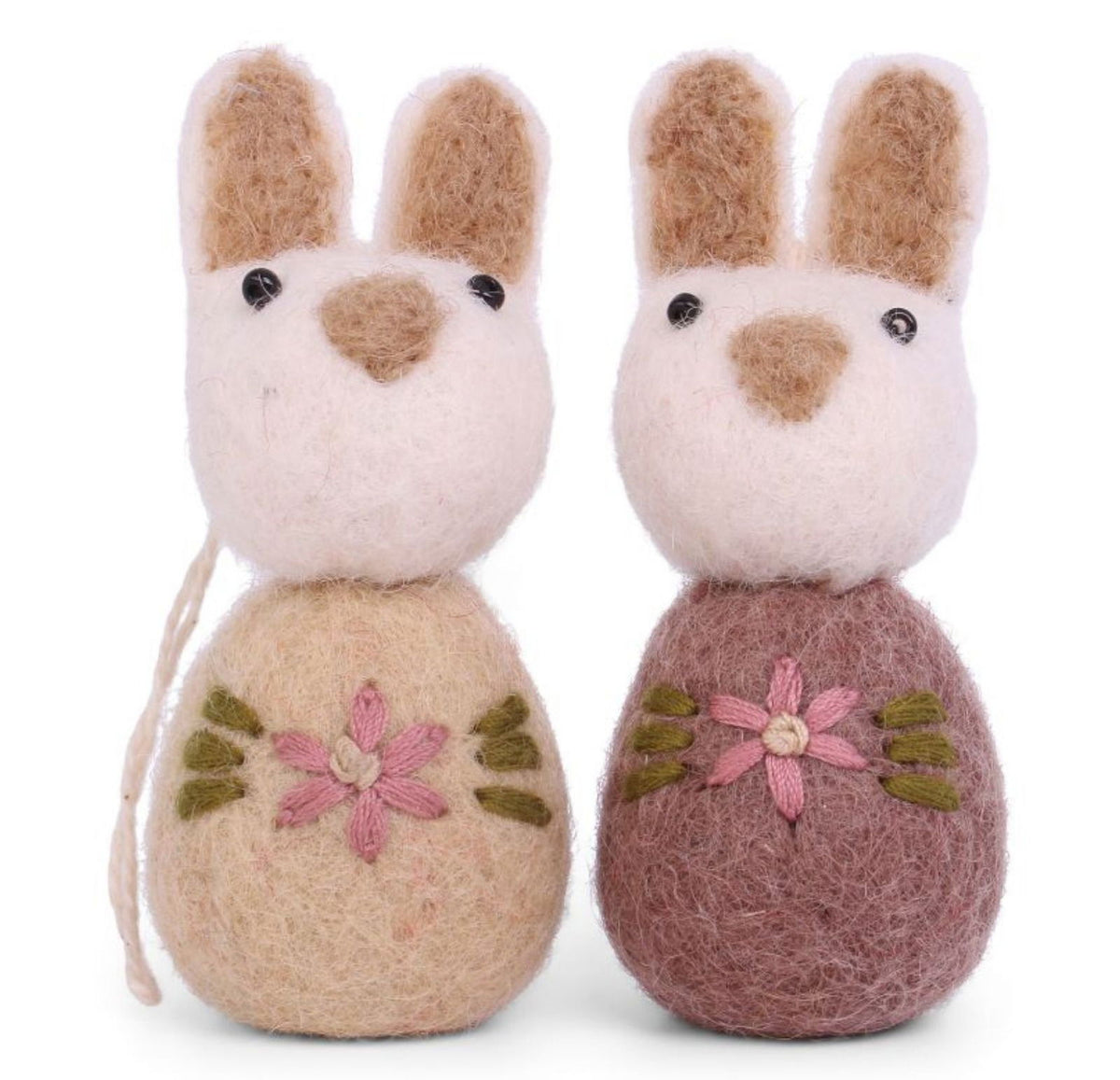 Österliche Figuren Hasen‑Set Weiß mit Blumenstickerei Pflaume – 2er‑Set