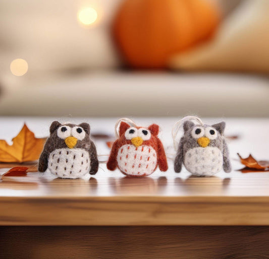 Filzanhänger Eulen in Naturfarben 3er Set