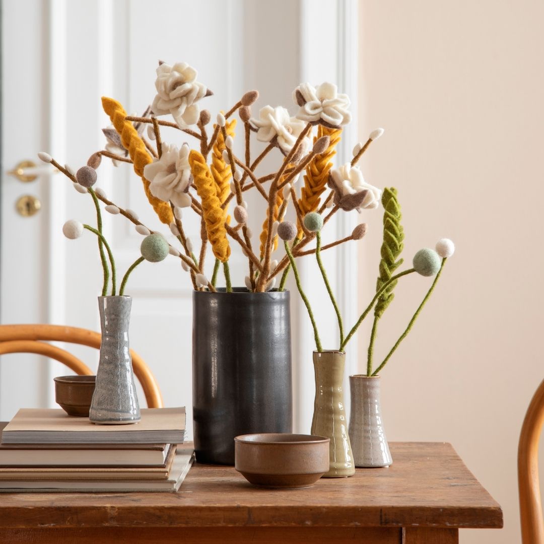 Filzblumen warme Farbtöne 3er Set