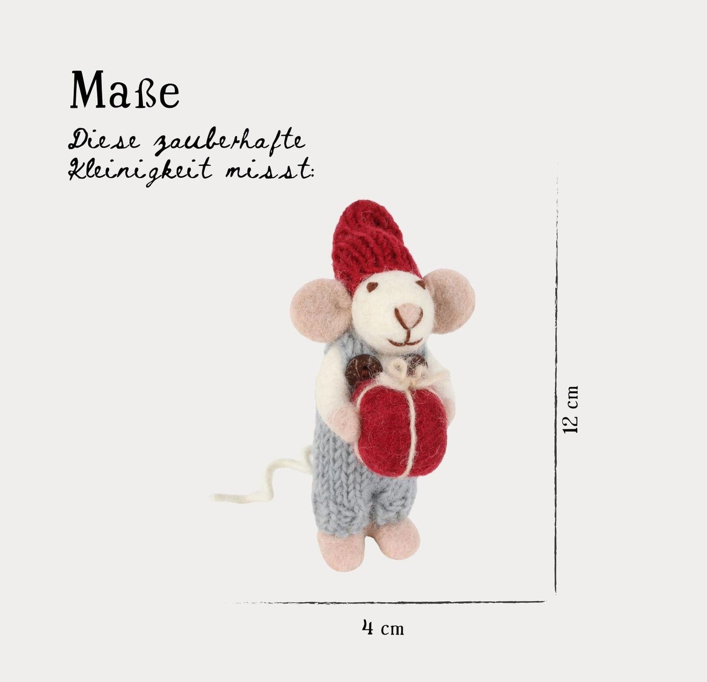 Filzfigur Maus weiß klein mit hellblauer Hose & Geschenk