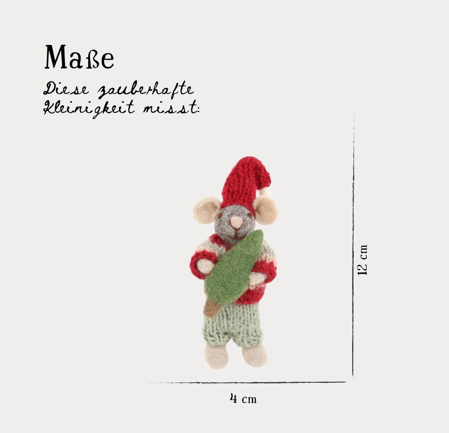 Filzfigur Maus grau klein mit Baum