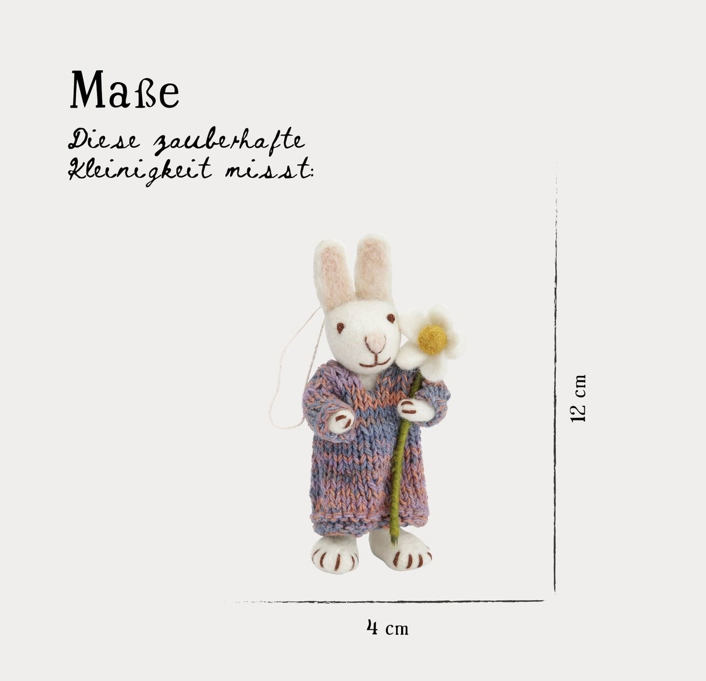 Filzfiguren Weißer Hase mit buntem Kleid & Margerite