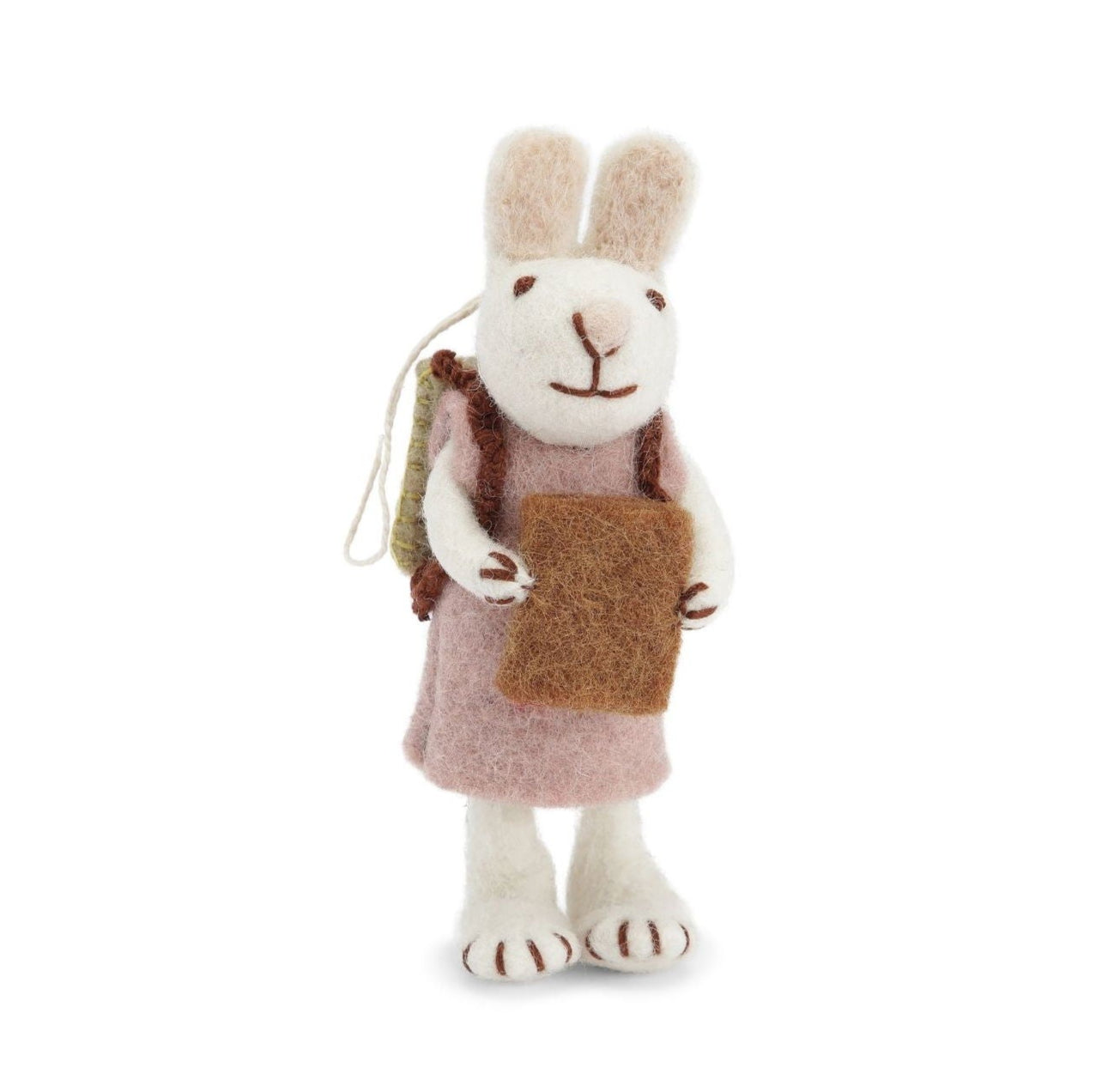 Weißer Hase mit Lavendelkleid und Buch