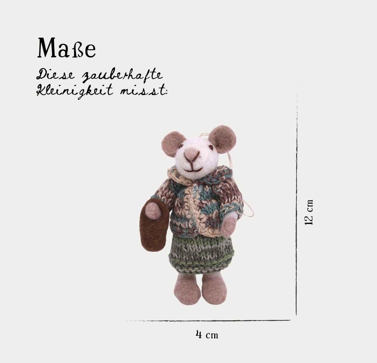 Filzfiguren Weiße Maus mit Eimer
