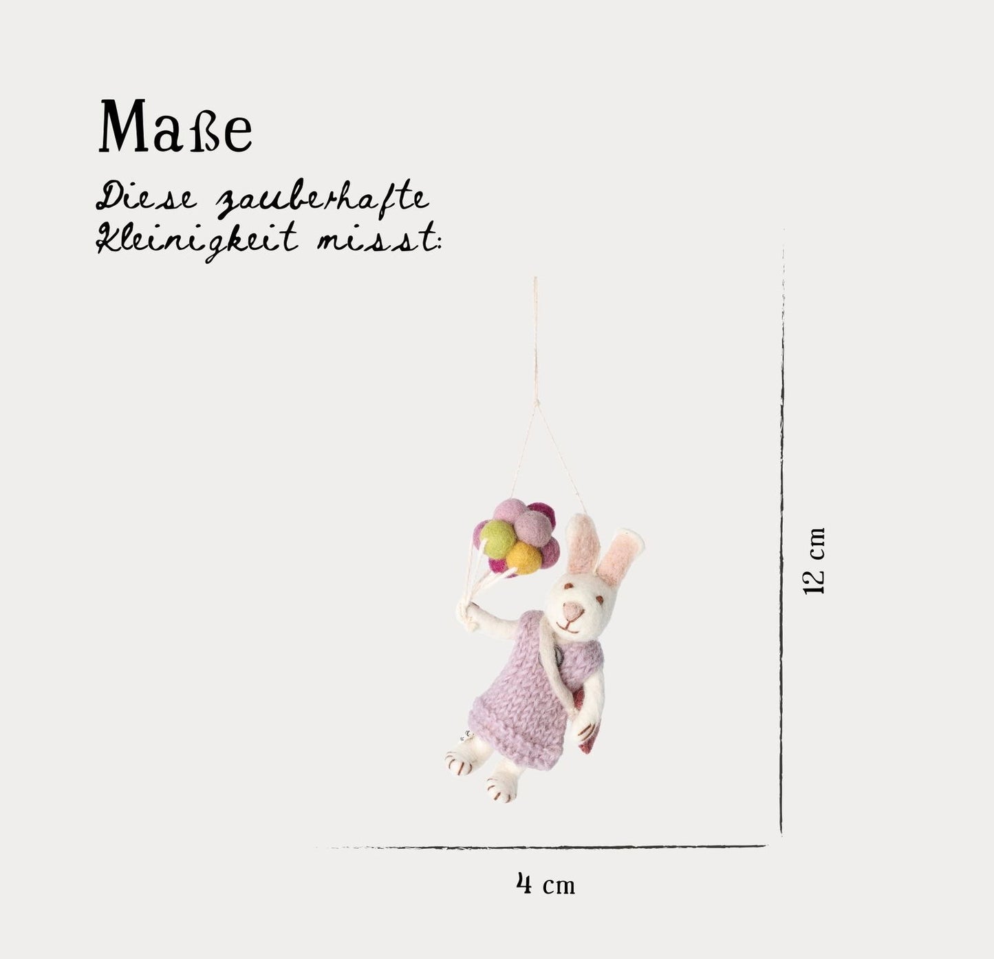 Filzfiguren Weißer Hase mit Ballons - lavendelfarben