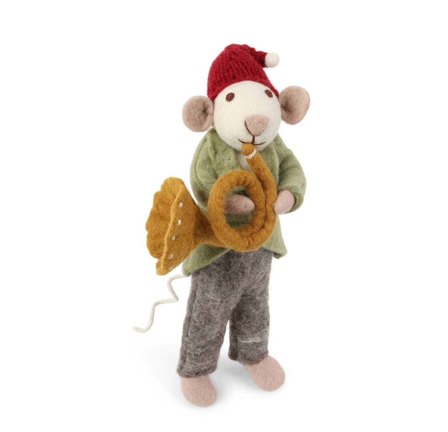 Filzfigur Maus grau groß mit Trompete