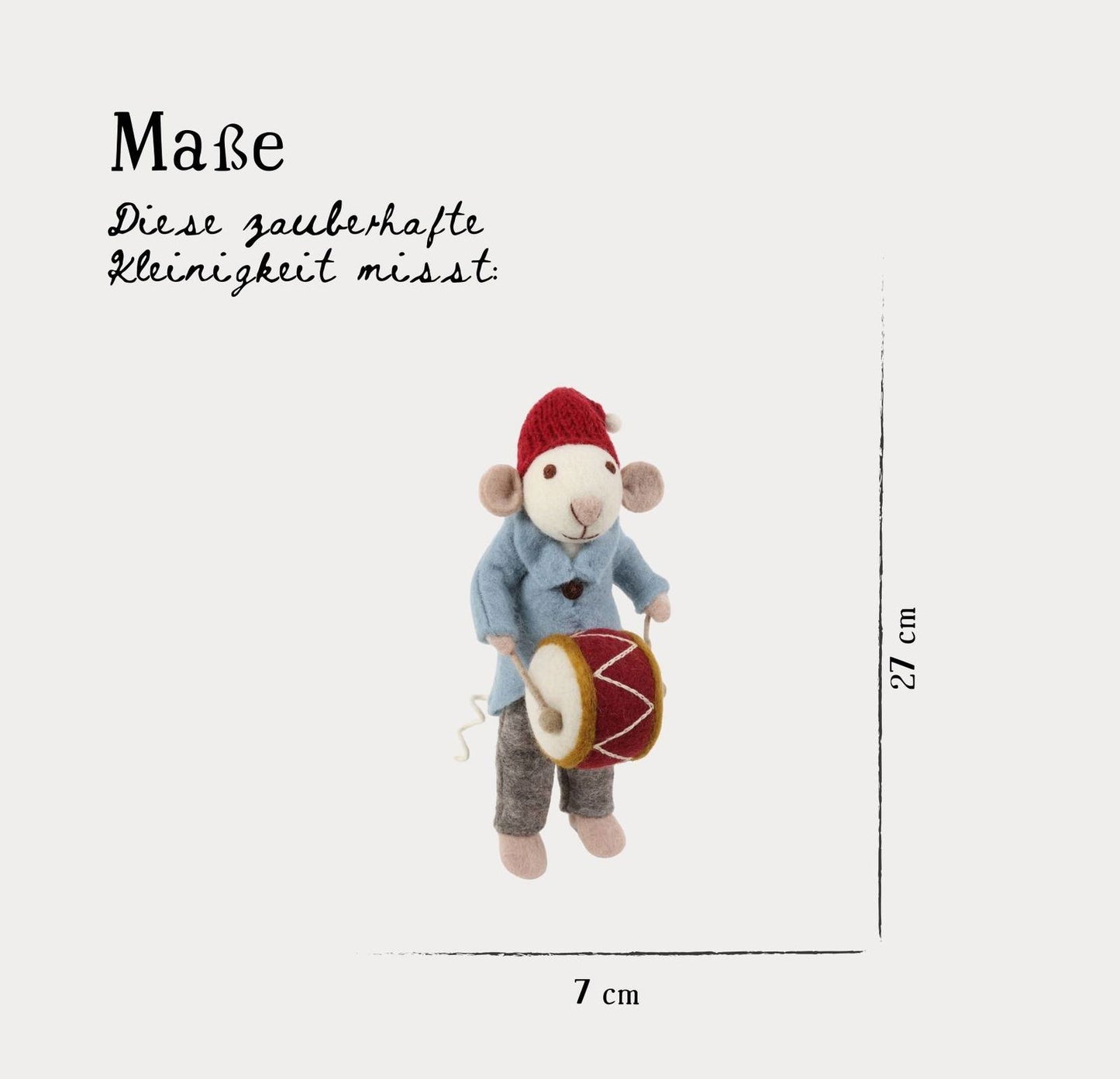 Filzfigur Maus grau groß mit Trommel