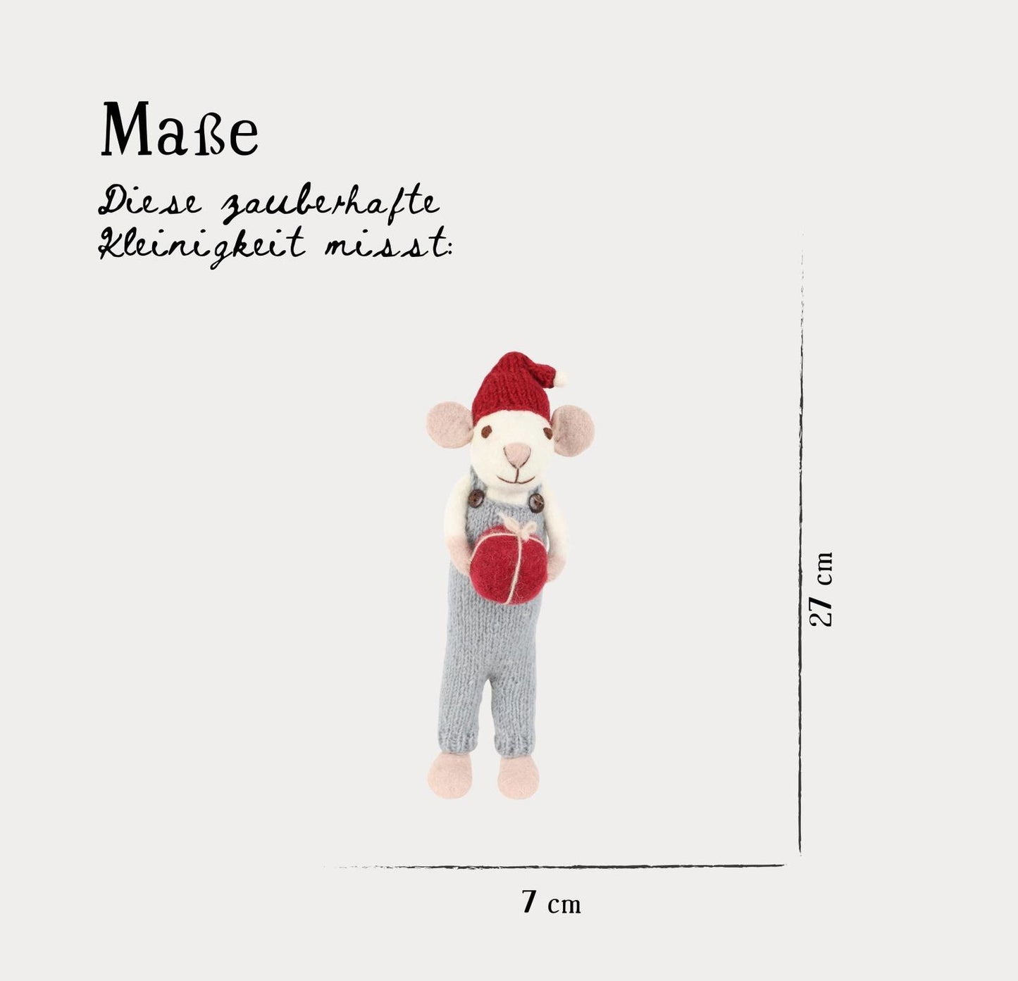 Filzfigur Maus weiß groß mit mit hellblauer Hose & Geschenk