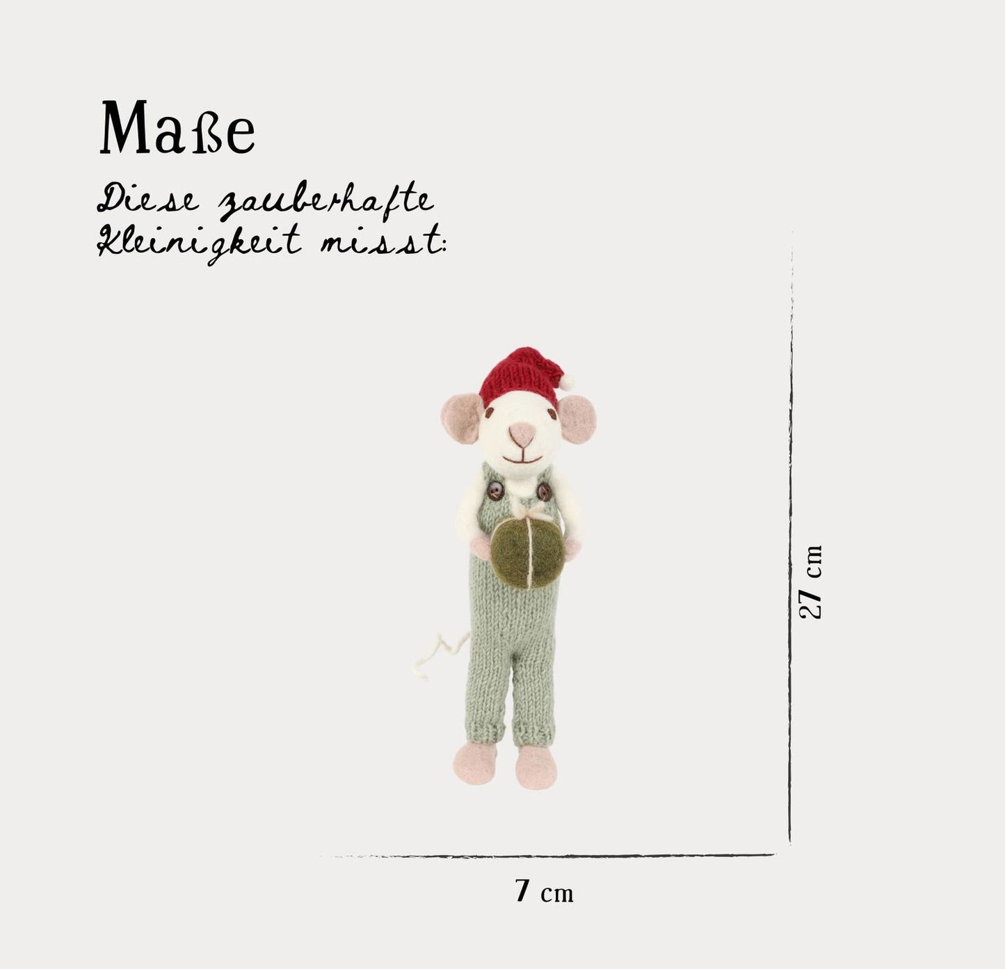 Filzfigur Maus weiß groß mit hellgrüner Hose & Geschenk