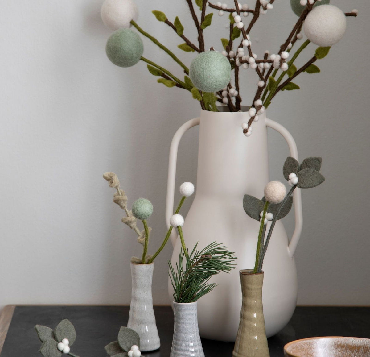 Filzblumen 3er Set - Weiße