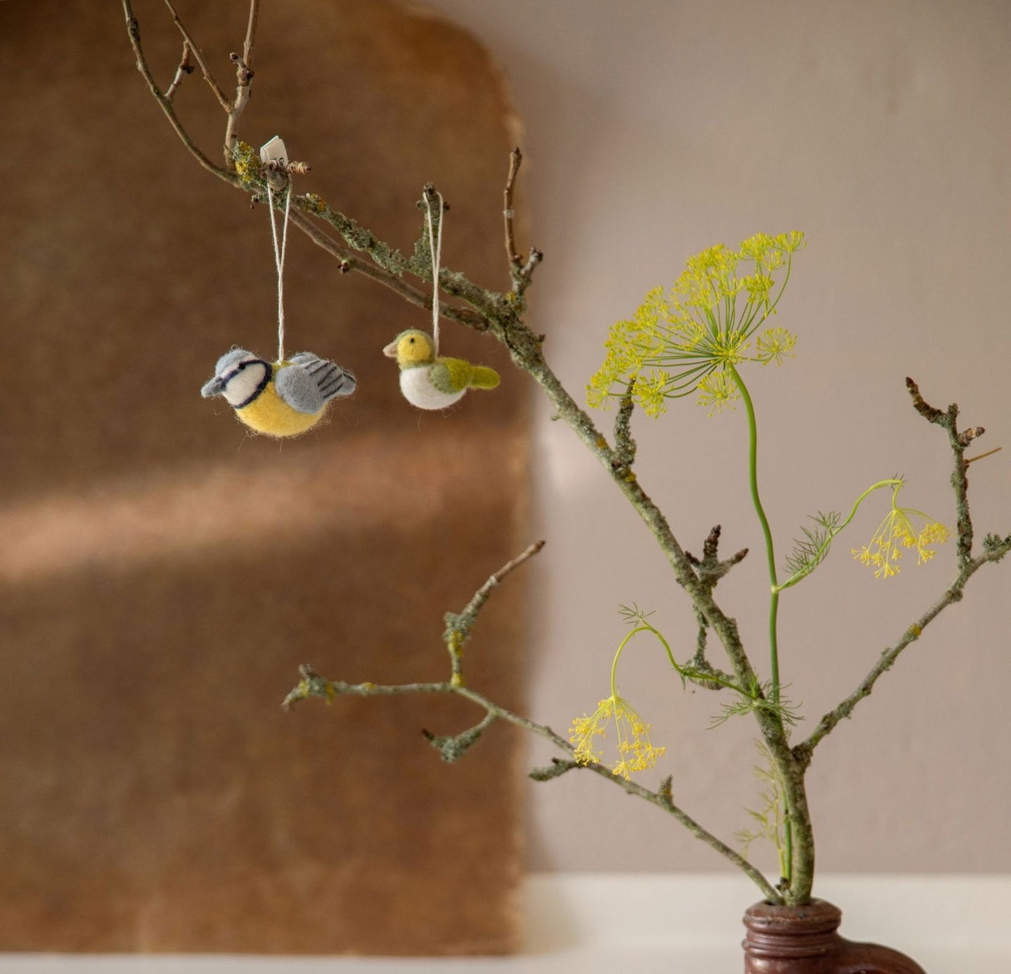 Filzanhänger Vogel Gelb/Blau 3er Set