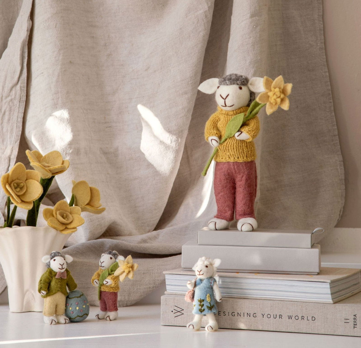 Filzblumen Narzisse gelb – groß – 3er Set