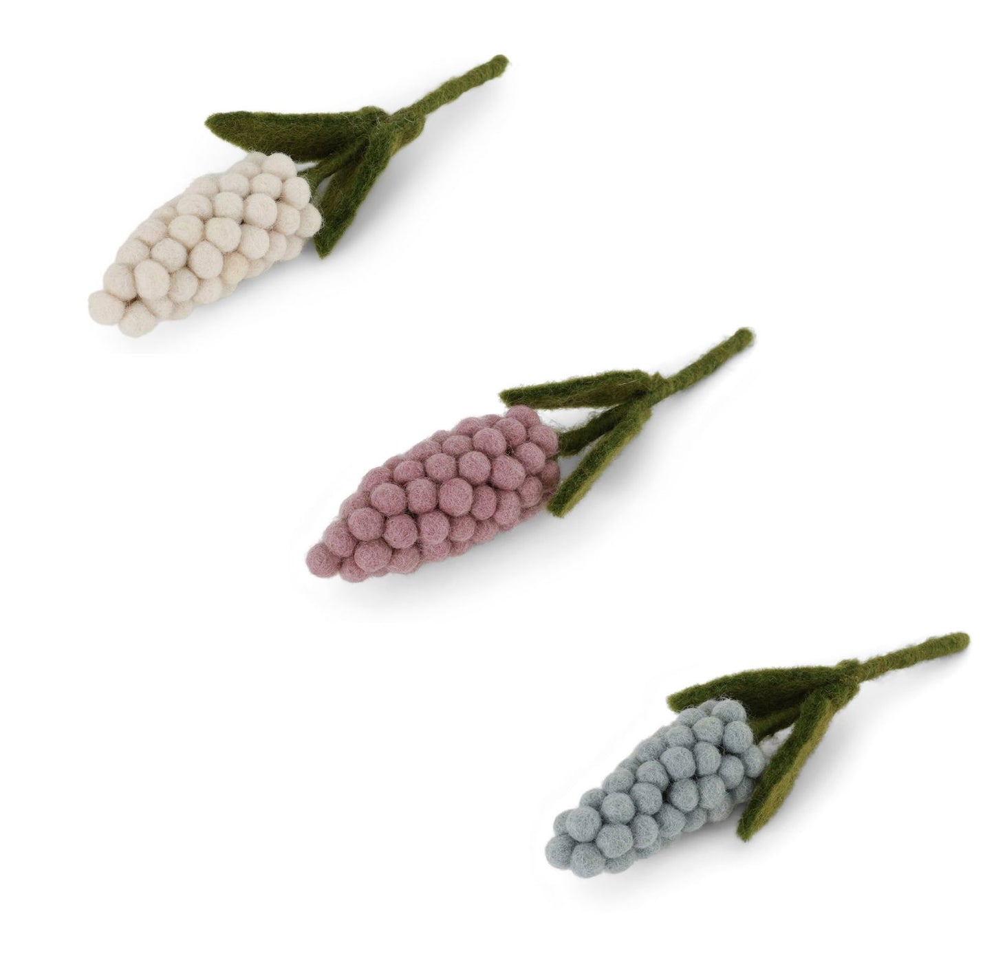 Filzblumen Hyazinthe weiß, lavendel & hellblau 3er Set