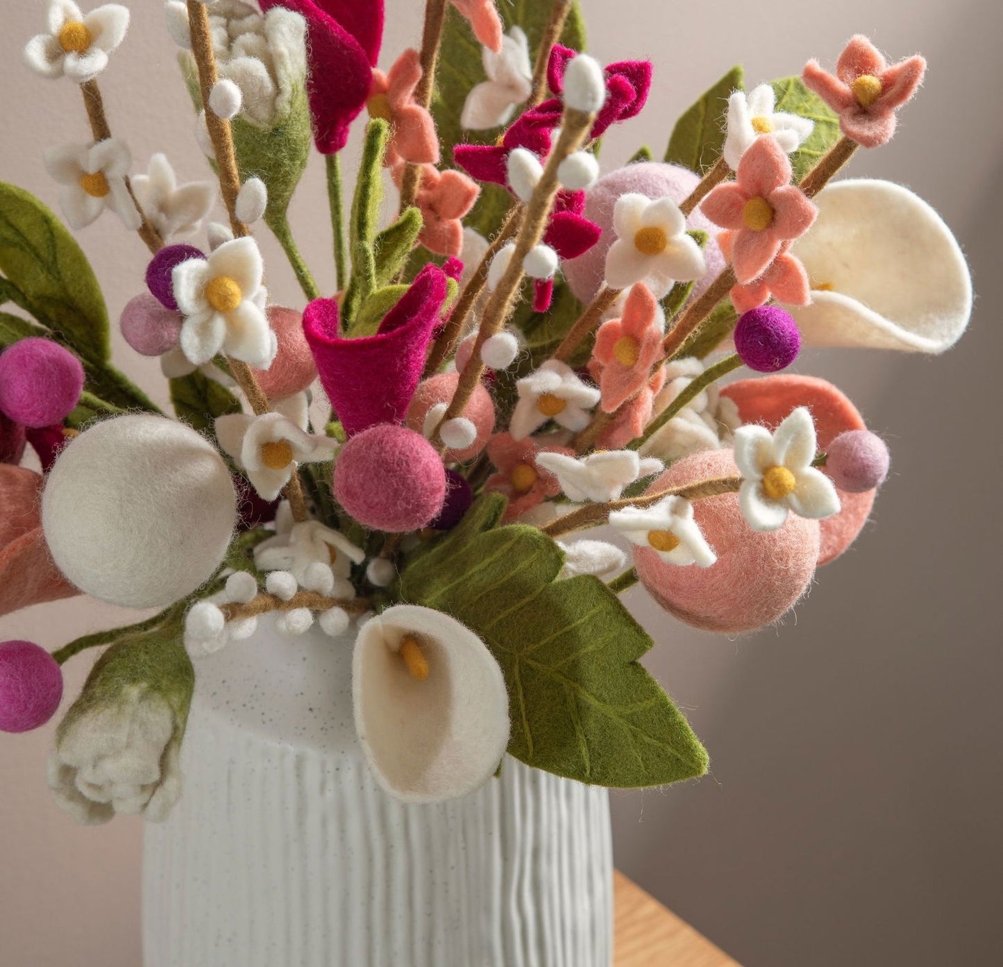 Filzblumen Pink, Leuchtpink und Altrosa 3er Set