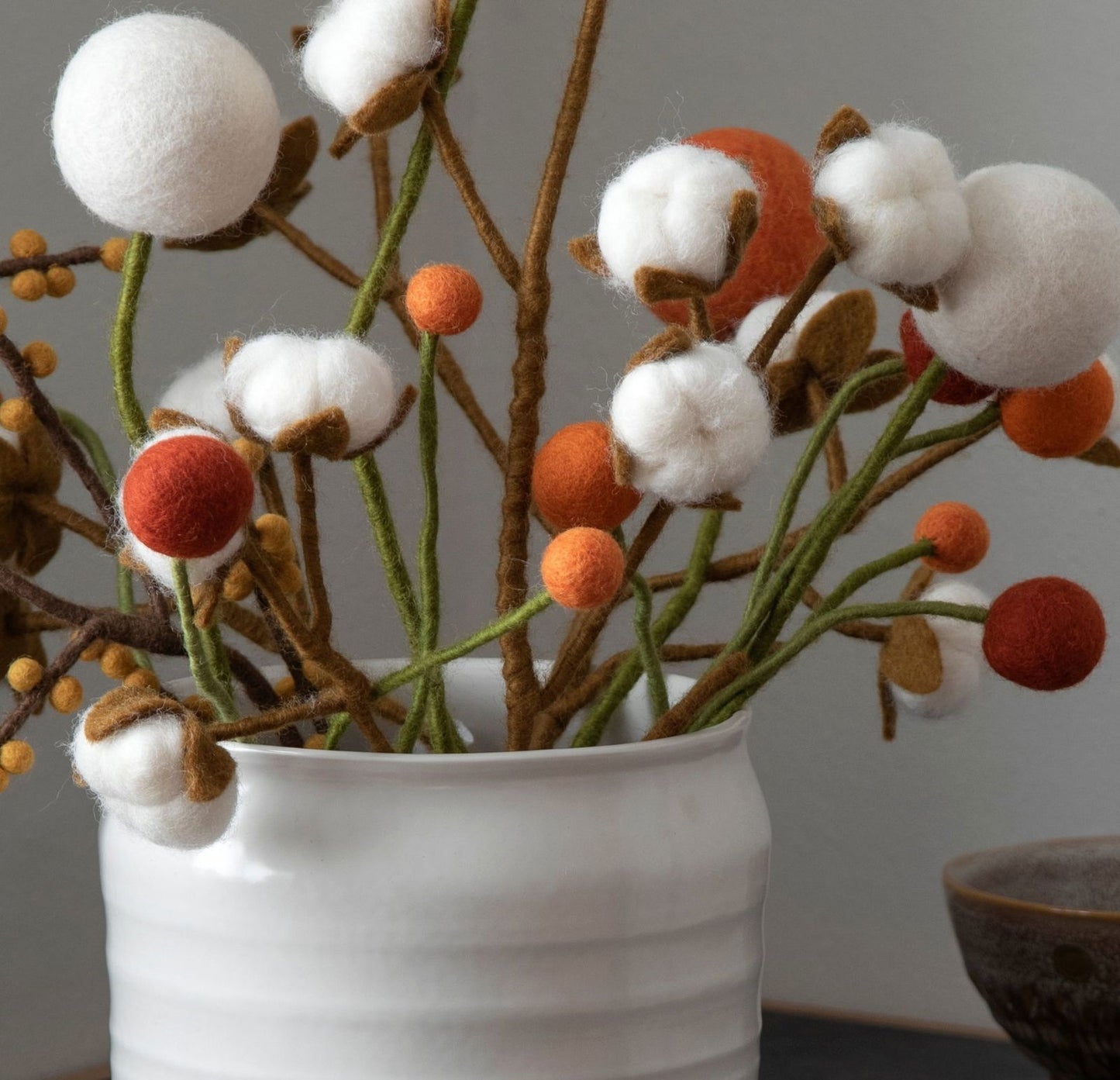 Filzblumen Rostrot, Orange und Braunorange 3er Set