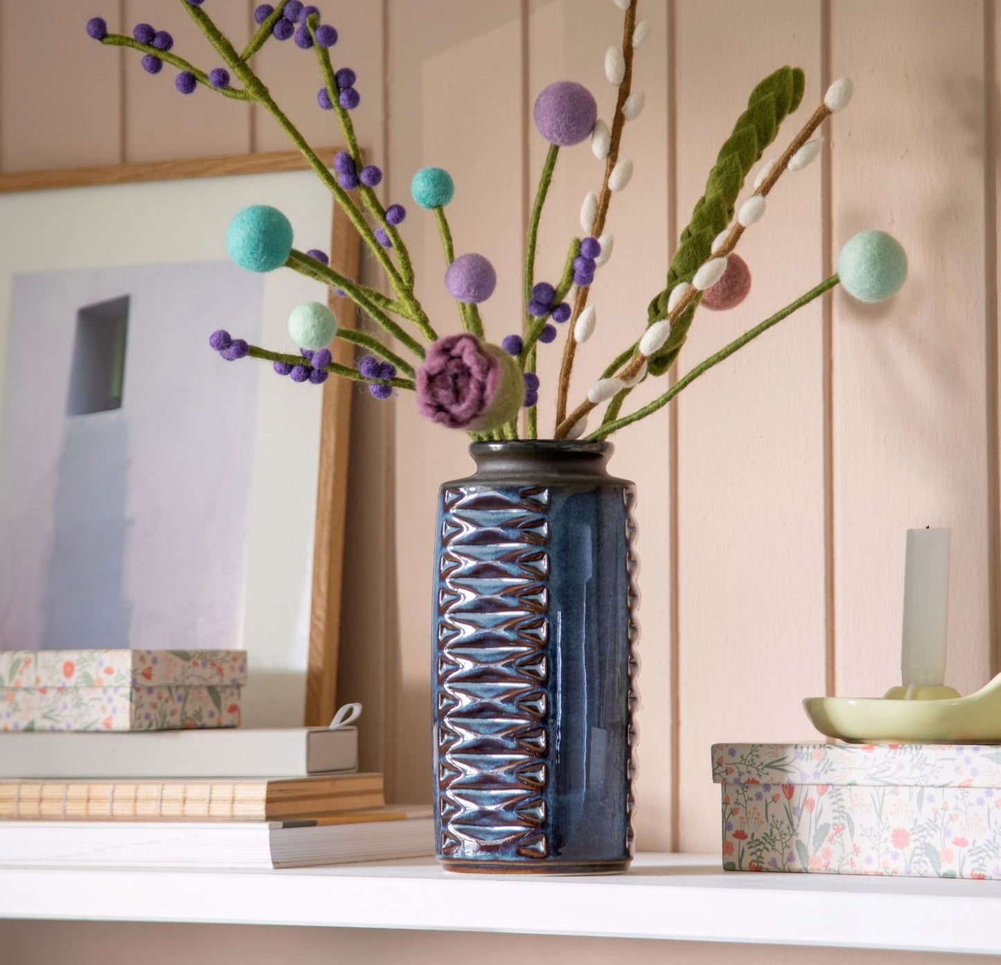Filzblumen Blau, Hellblau und Meeresblau 3er Set