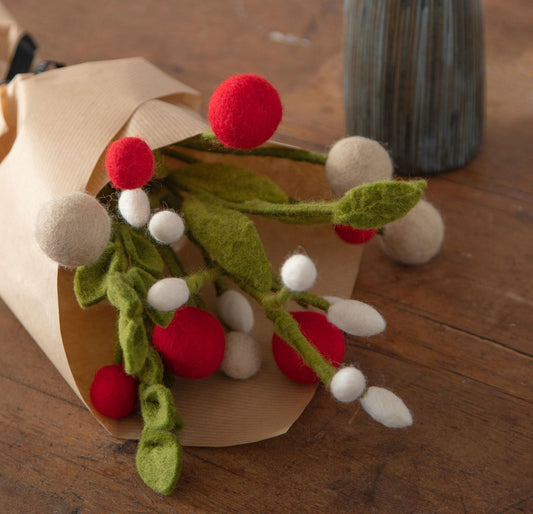 Filzblumen Beige, Weiß und Mintgrün 3er Set