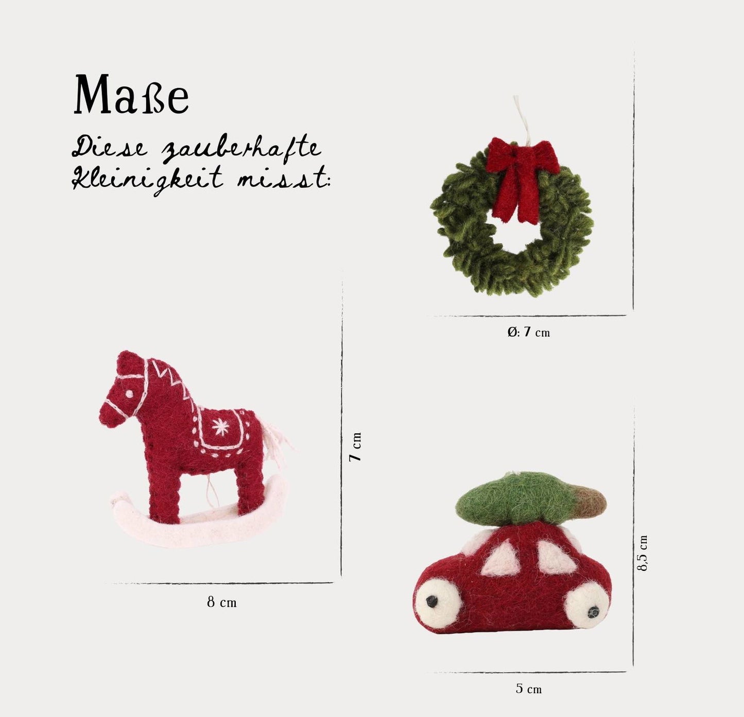 Filzdeko Auto mit Baum, Mini-türkranz & Schaukelpferd