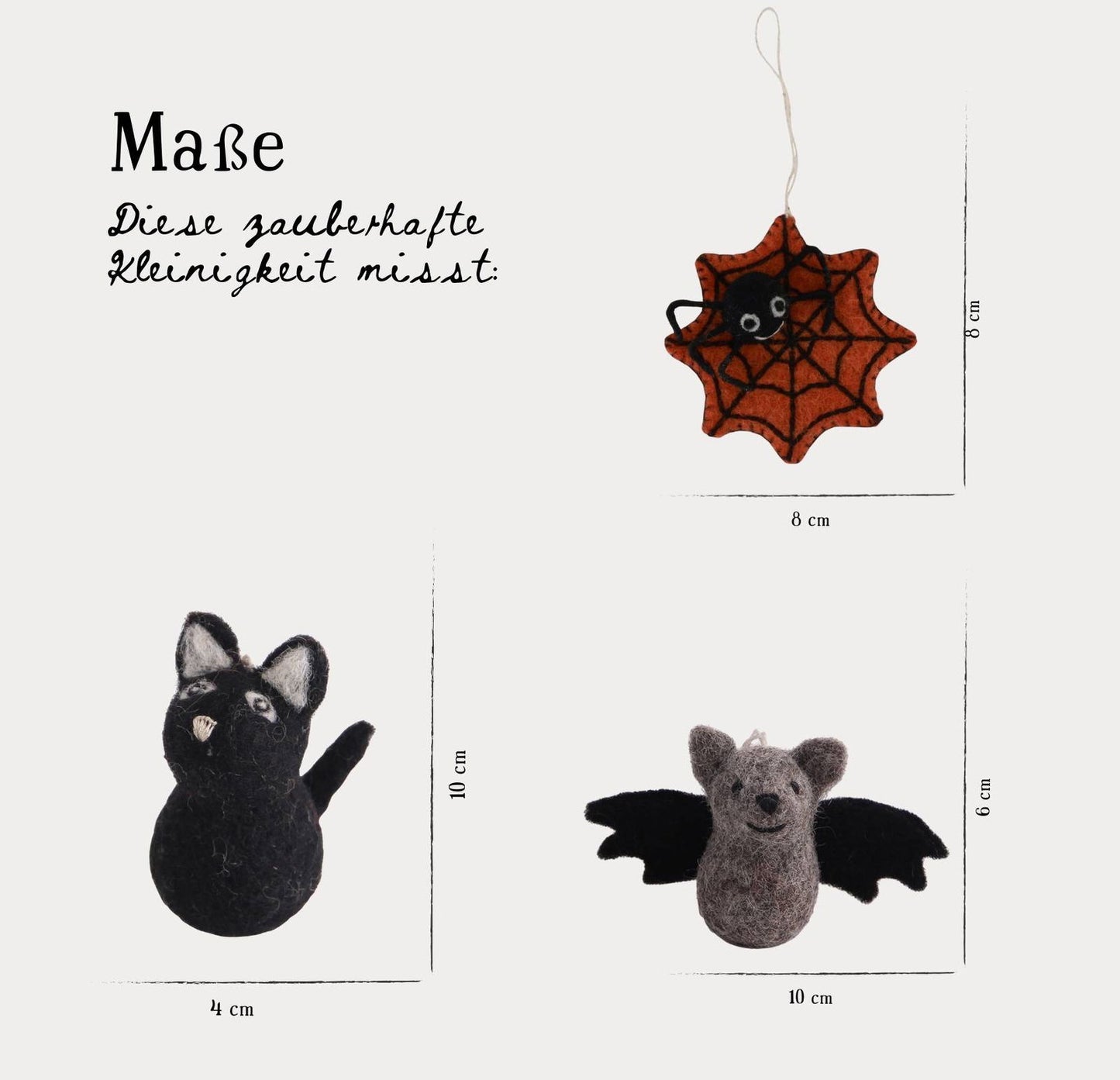 Filzanhänger Spinnennetz mit Spinne, Fledermaus & Schwarze Katze
