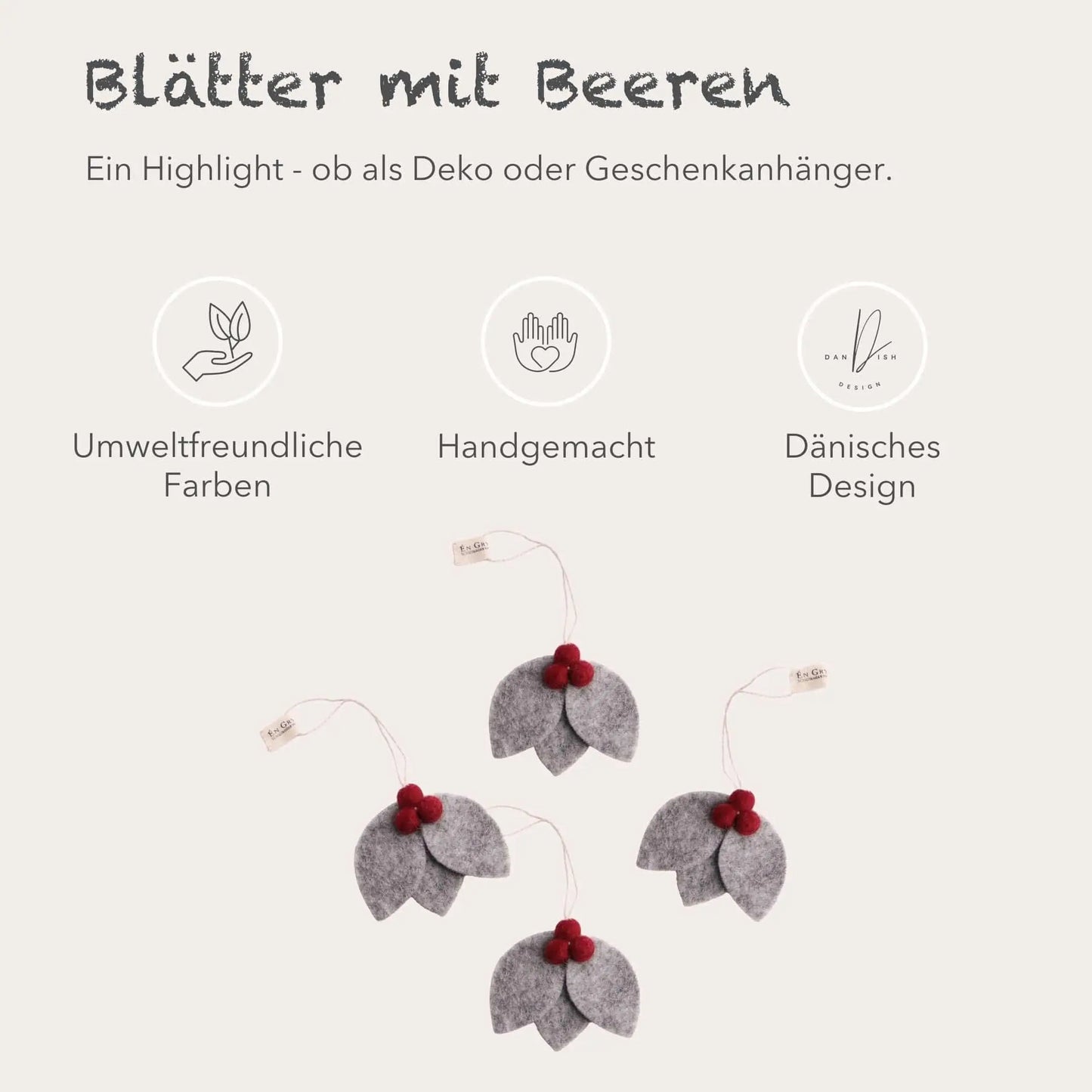 Filzlig Anhänger Blätter mit Beeren 4er Set Gry & Sif