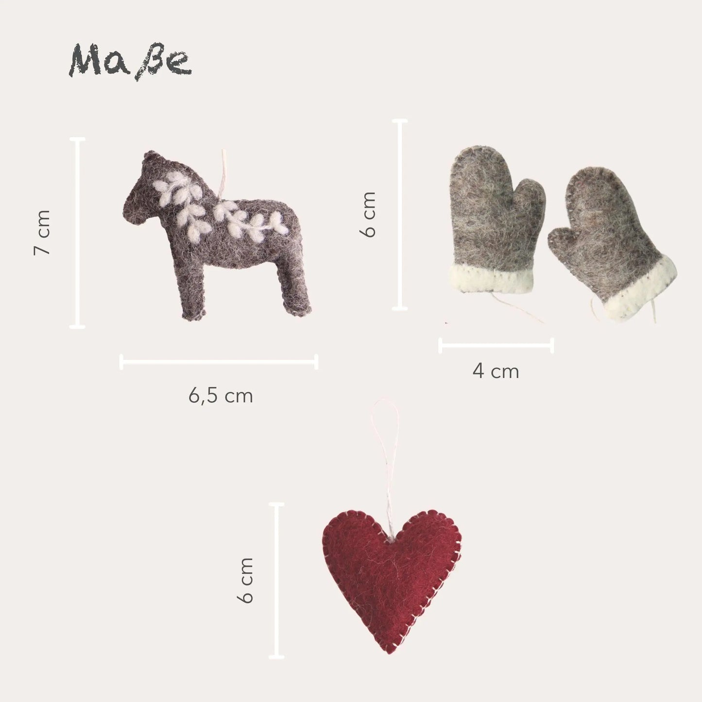Filzlig Anhänger Dalapferde, Handschuhe, Herzen 9er Set Gry & Sif
