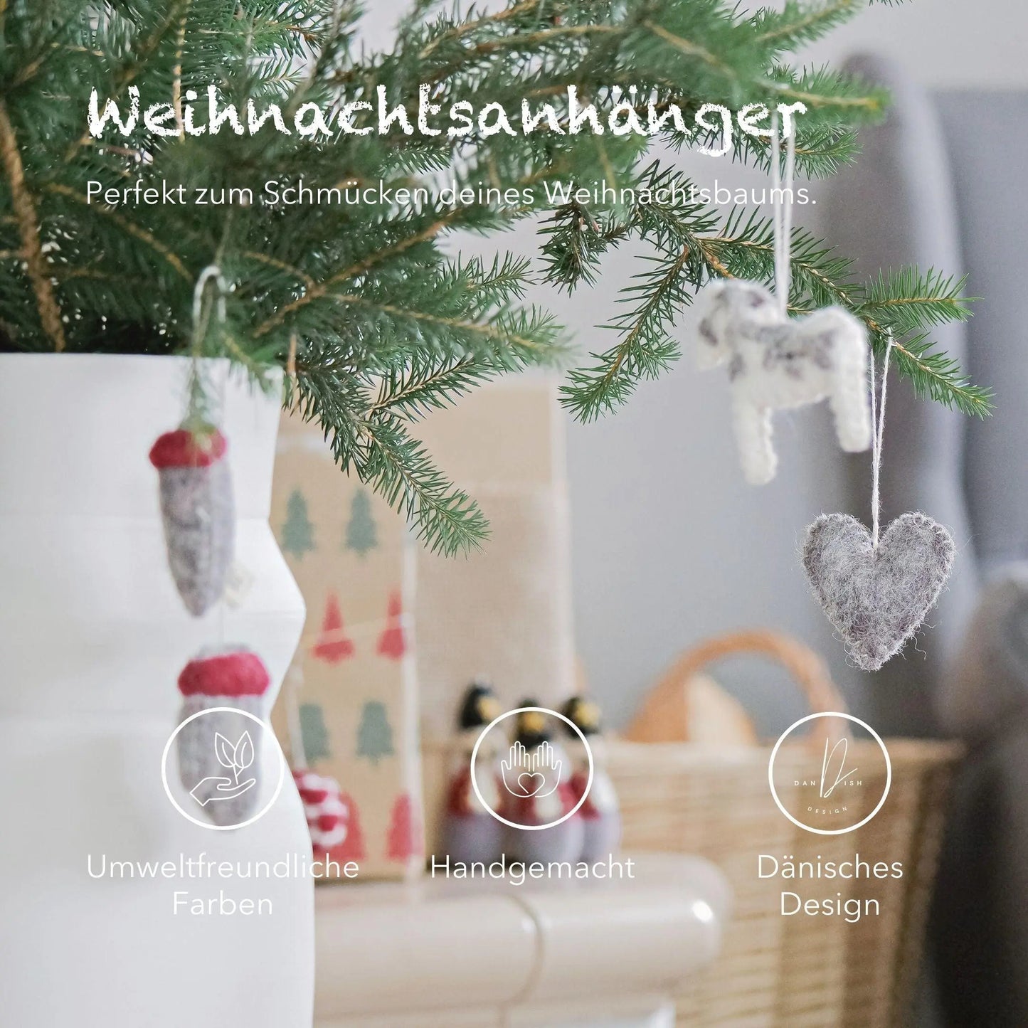 Filzlig Anhänger Dalapferde, Handschuhe, Herzen 9er Set Gry & Sif