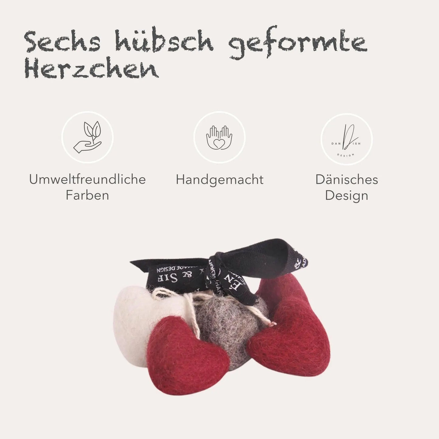 Filzlig Anhänger Herzen 6er Set Gry & Sif