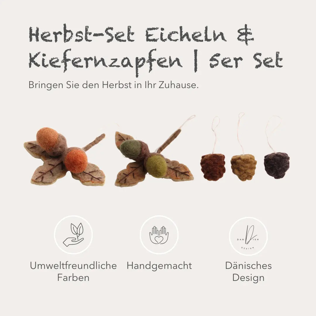 Filzlig Anhänger Kiefernzapfen + Eicheln 5er Set Gry & Sif