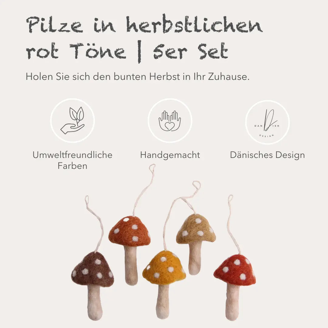 Filzlig Anhänger Pilze rot 5er Set Gry & Sif