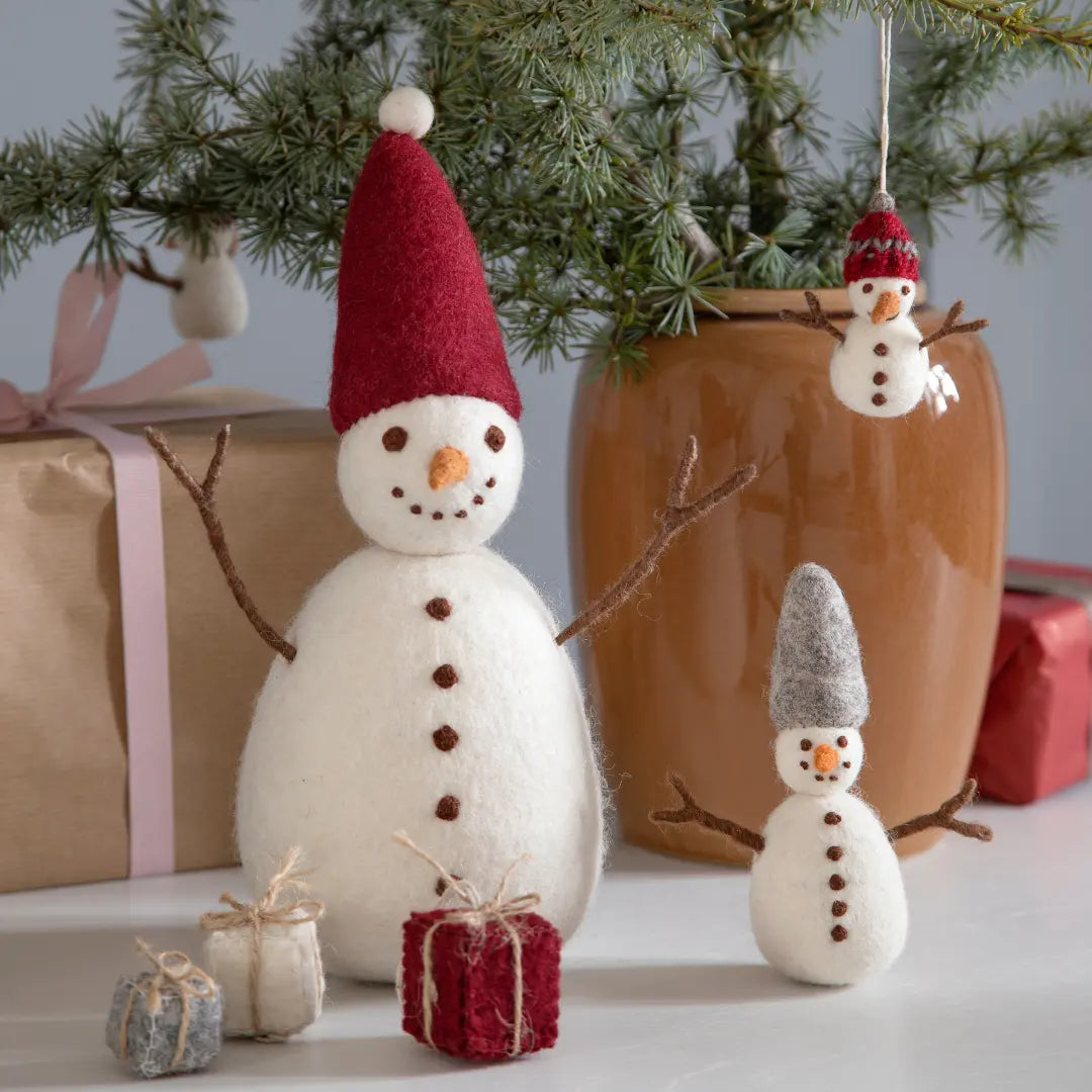 Filzlig Anhänger Schneemänner mit Mützen 3er Set Gry & Sif