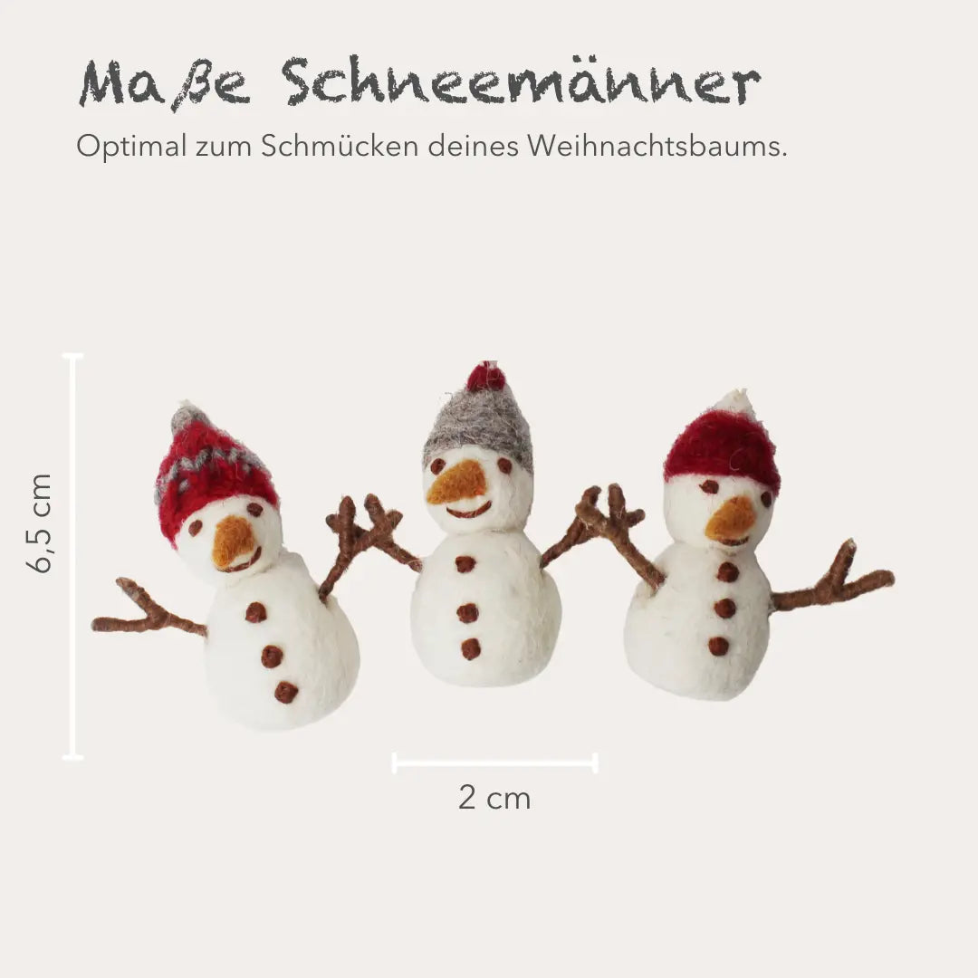 Filzlig Anhänger Schneemänner mit Mützen 3er Set Gry & Sif