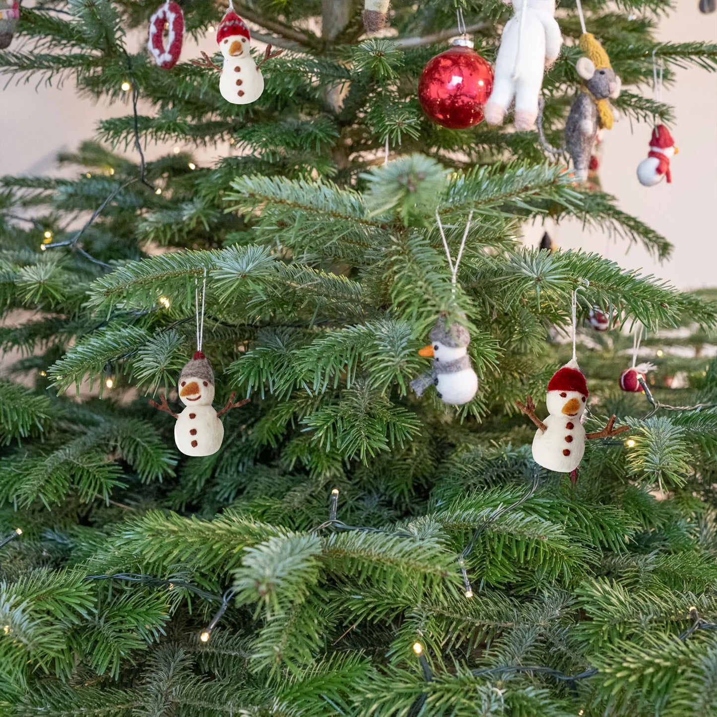 Filzlig Anhänger Schneemänner mit Mützen 3er Set Gry & Sif