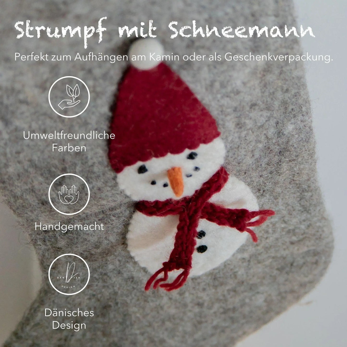 Filzlig Nikolausstrumpf Schneemann Gry & Sif