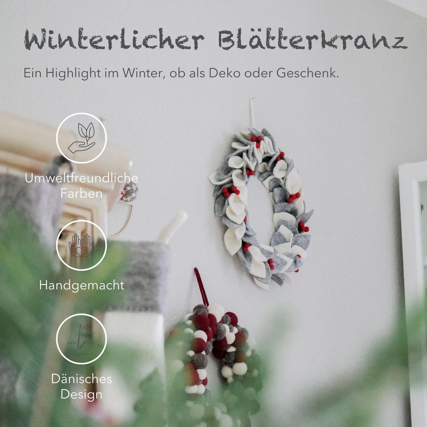 Filzlig Türkranz Weihnachten Blätter Ø 32cm Gry & Sif