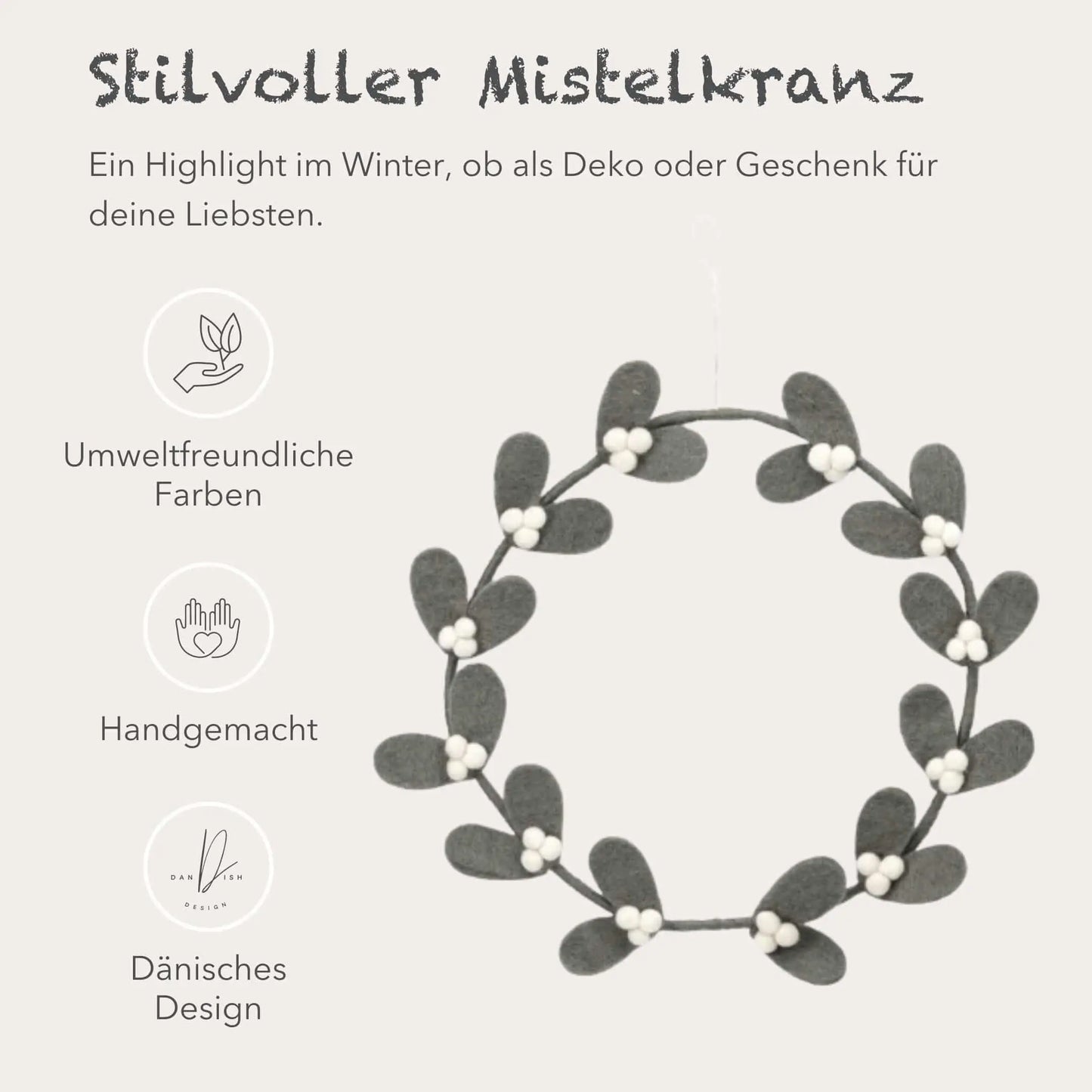 Filzlig Türkranz Winter Mistelzweig Ø 25cm Gry & Sif