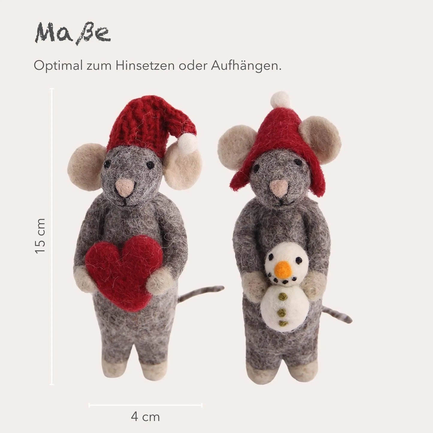 Filzlig Weihnachtsfiguren Graue Mäuse mit Herz & Schneemann Gry & Sif