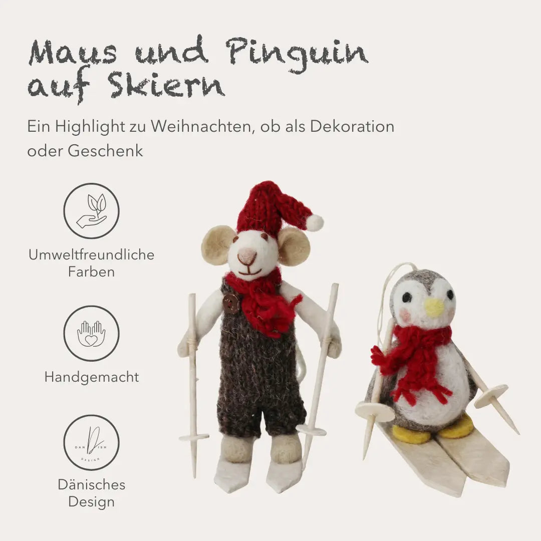 Filzlig Weihnachtsfiguren Maus + Pinguin Ski-Set Gry & Sif
