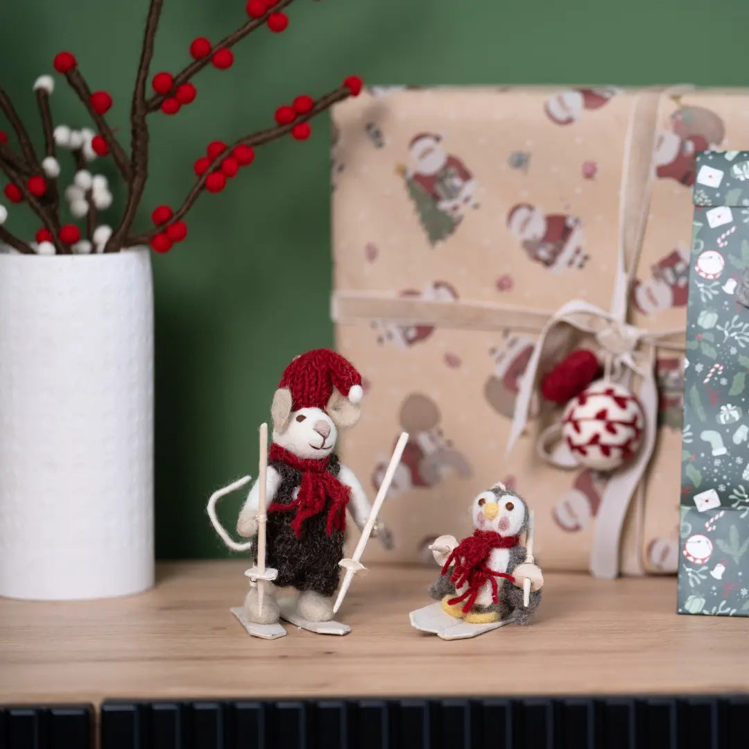 Filzlig Weihnachtsfiguren Maus + Pinguin Ski-Set Gry & Sif
