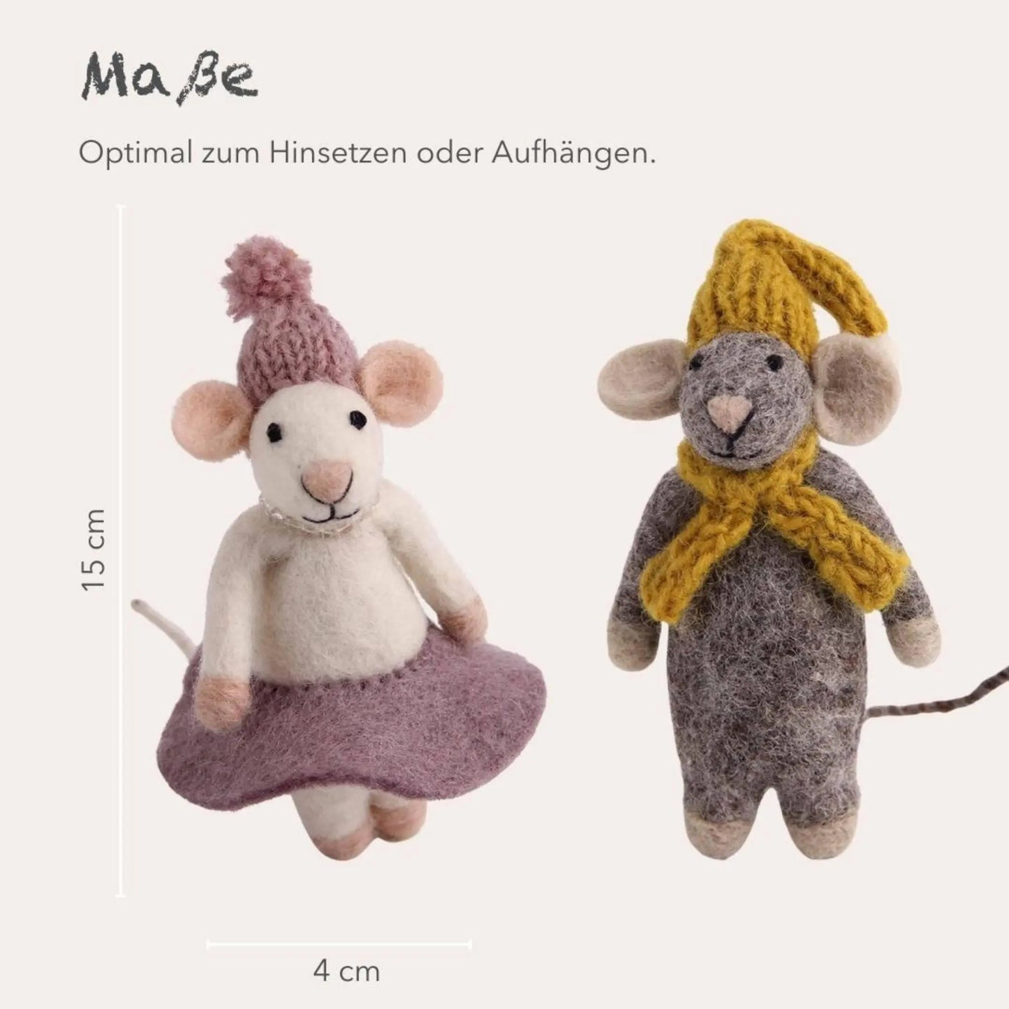 Filzlig Weihnachtsfiguren Mäuse mit Rock & Schal Gry & Sif