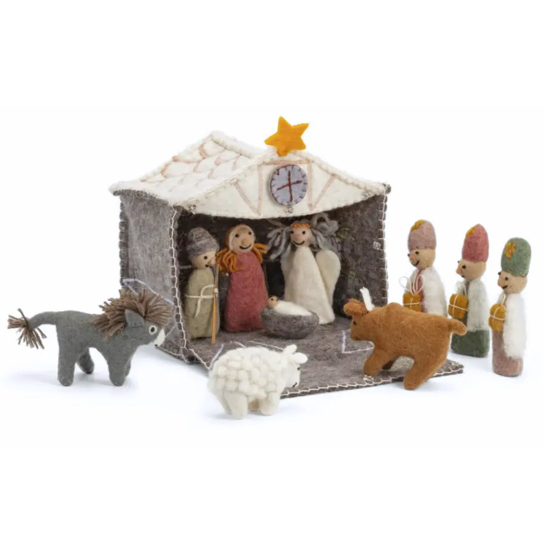 Filzlig Weihnachtskrippe mit Figuren und Stall Gry & Sif
