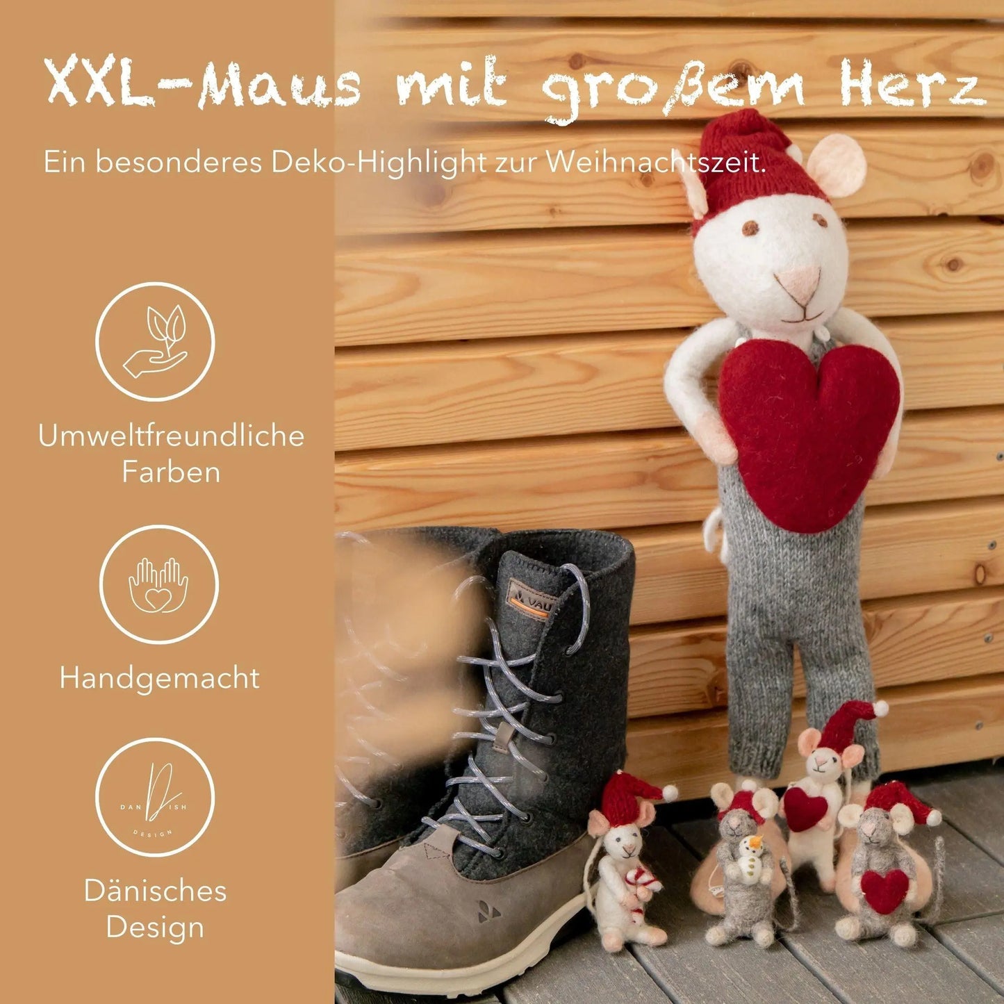 Filzlig XL Weihnachtsfigur Maus mit Herz Gry & Sif