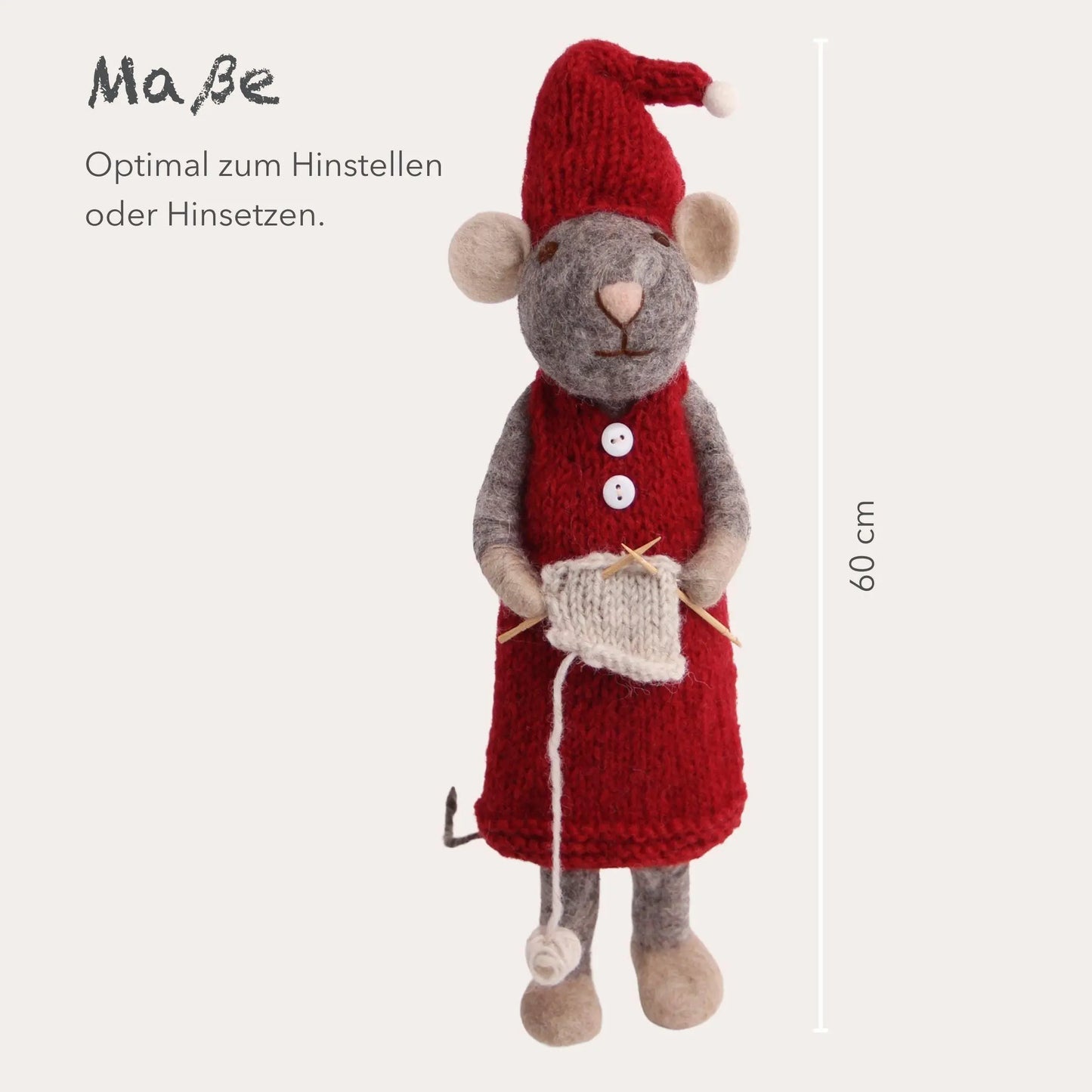 Filzlig XL Weihnachtsfigur Maus mit Strickzeug Gry & Sif