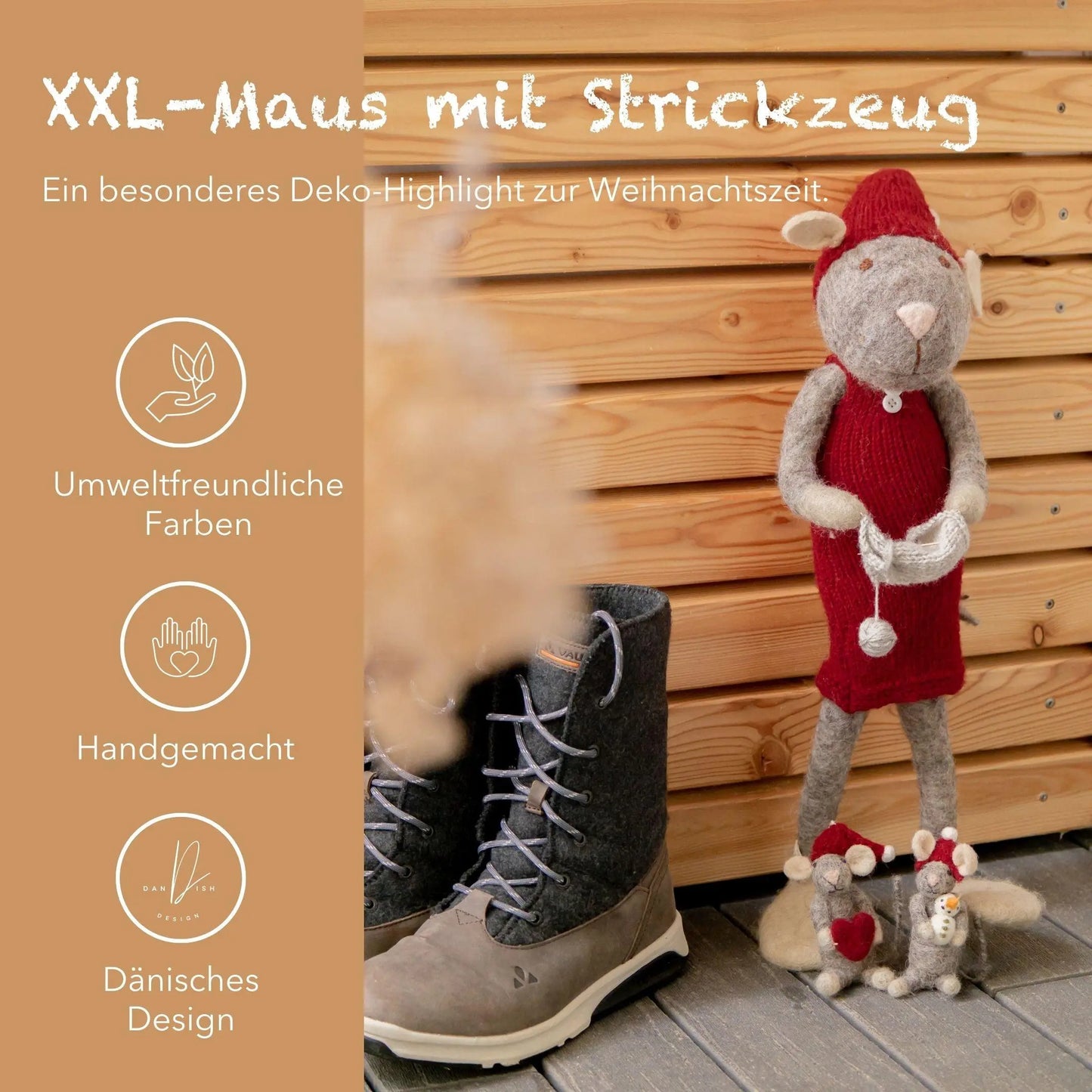 Filzlig XL Weihnachtsfigur Maus mit Strickzeug Gry & Sif