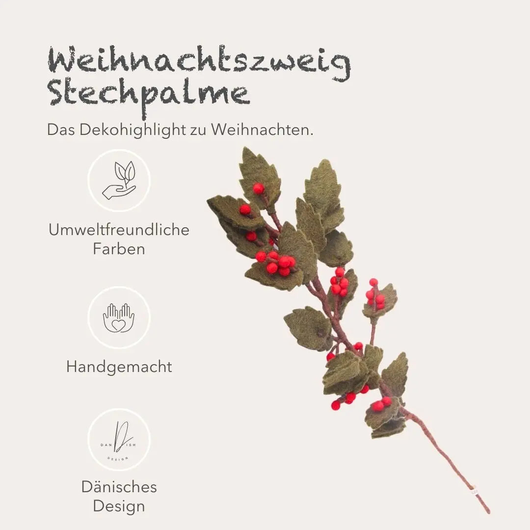 Filzlig Zweig Stechpalme 60cm Gry & Sif