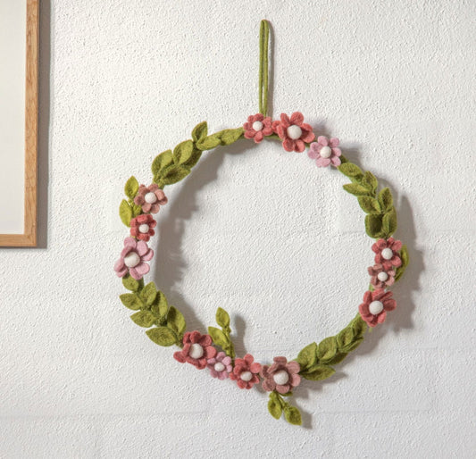 Blütenkranz mit Anemonen aus Filz - Blau