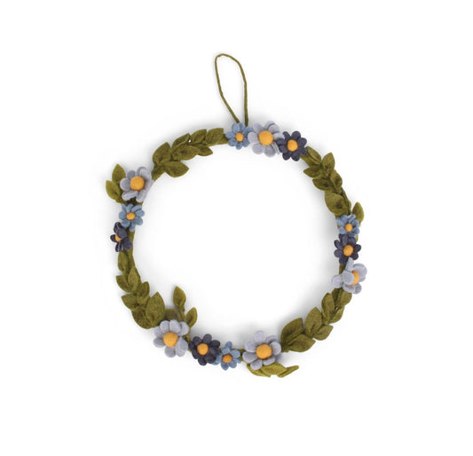 Blütenkranz mit Anemonen aus Filz - Blau