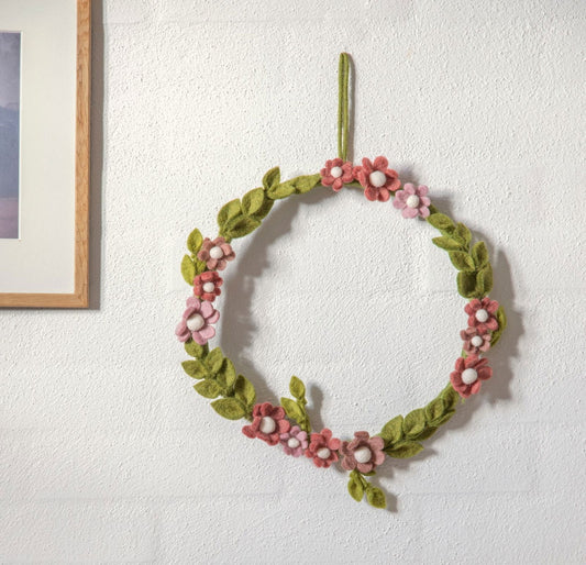 Blütenkranz mit Anemonen aus Filz - Altrosa
