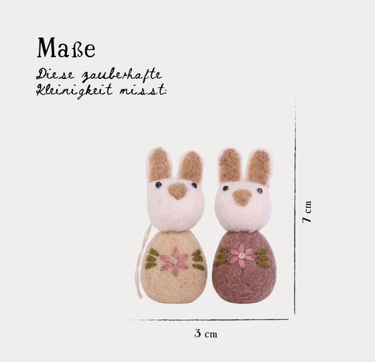Österliche Figuren Hasen‑Set Weiß mit Blumenstickerei Pflaume – 2er‑Set