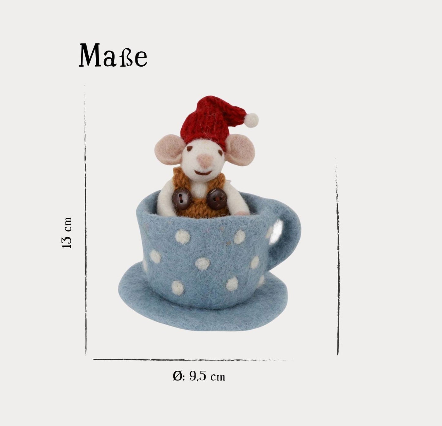 Filzfigur Maus in blauer Kaffeetasse