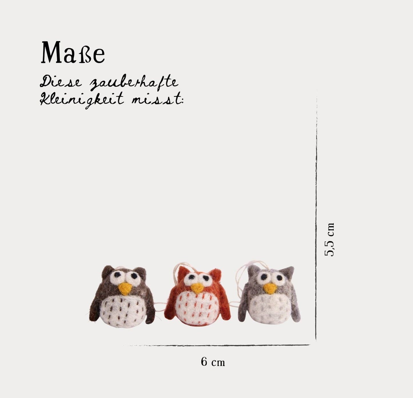 Filzanhänger Mini-Eulen in Naturfarben 3er-Set